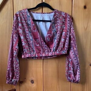 Cropped, boho, long sleeve top
